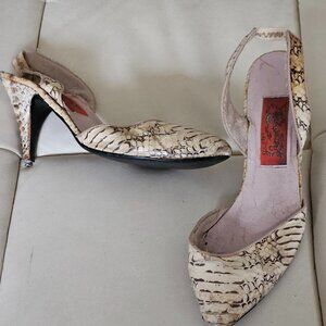 VINTAGE 80'S ALICE PINK GENUINE SNAKESKIN HEELS WITH NEW TOP PIECES SIZE 7.5 M